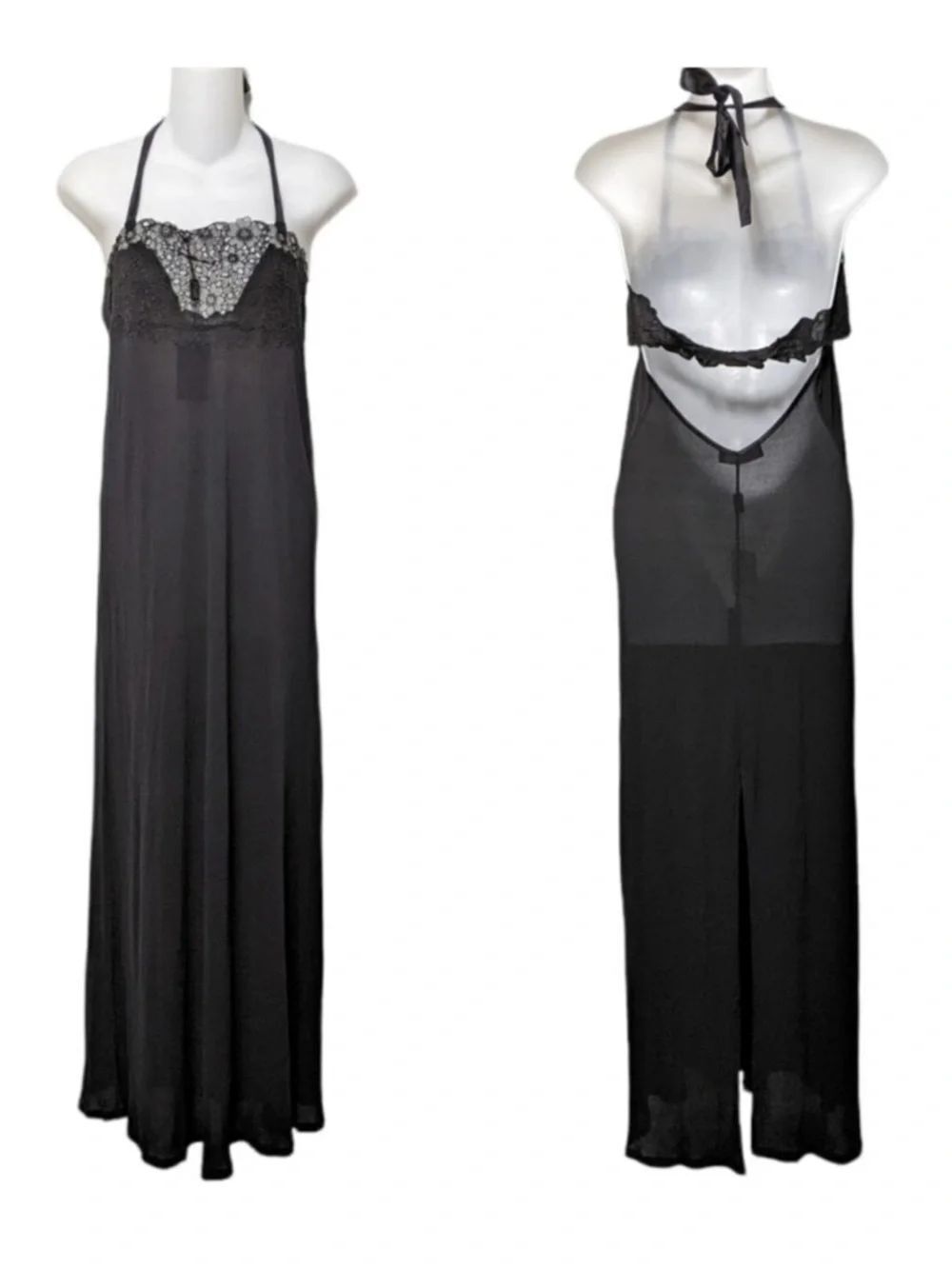 NWT DANA PISARRA Silk Halter Sheer Lace Nightgown XL